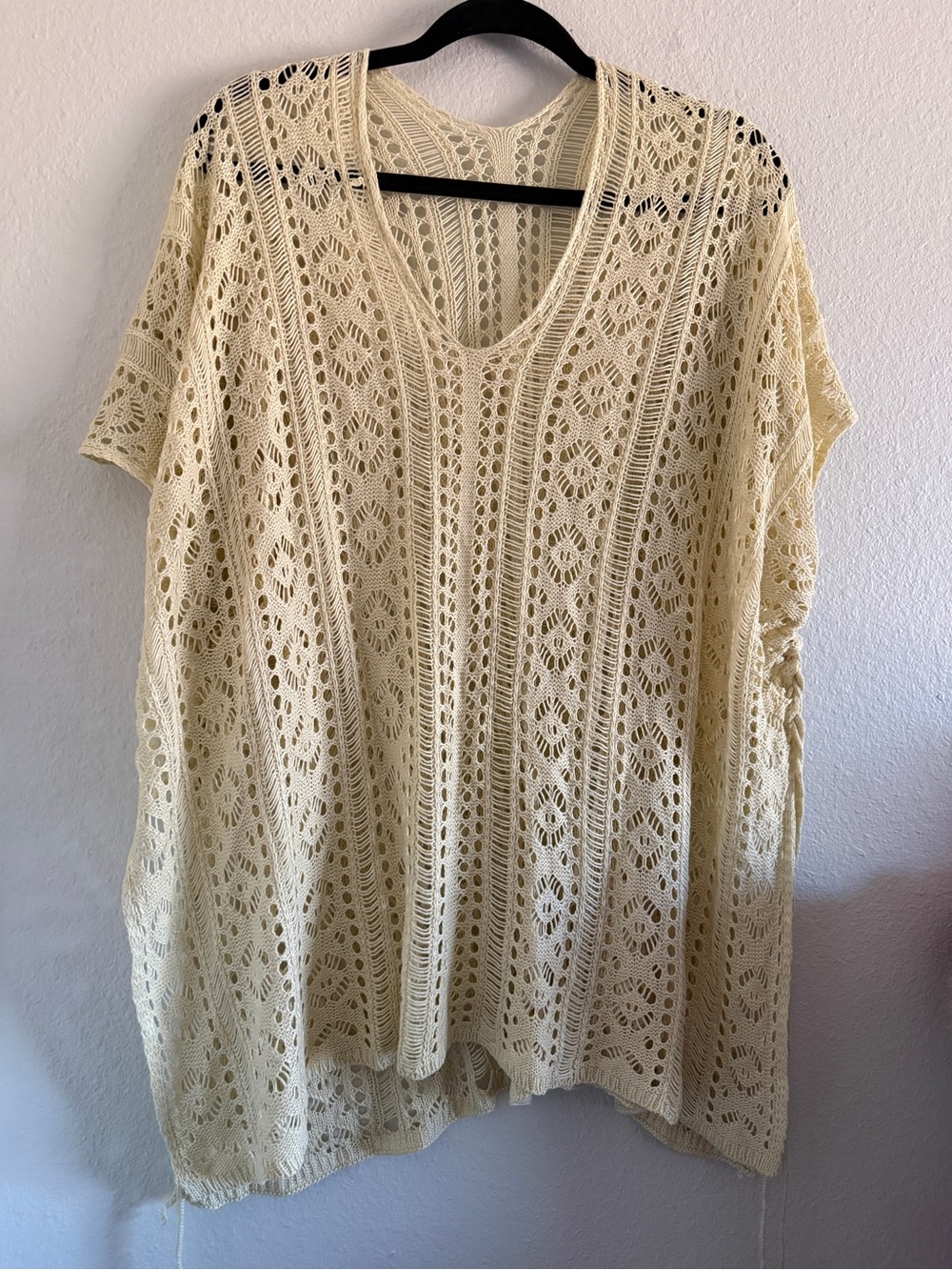 Crochet Swim Cover Up Cream Poncho Summer Tropical One Size
